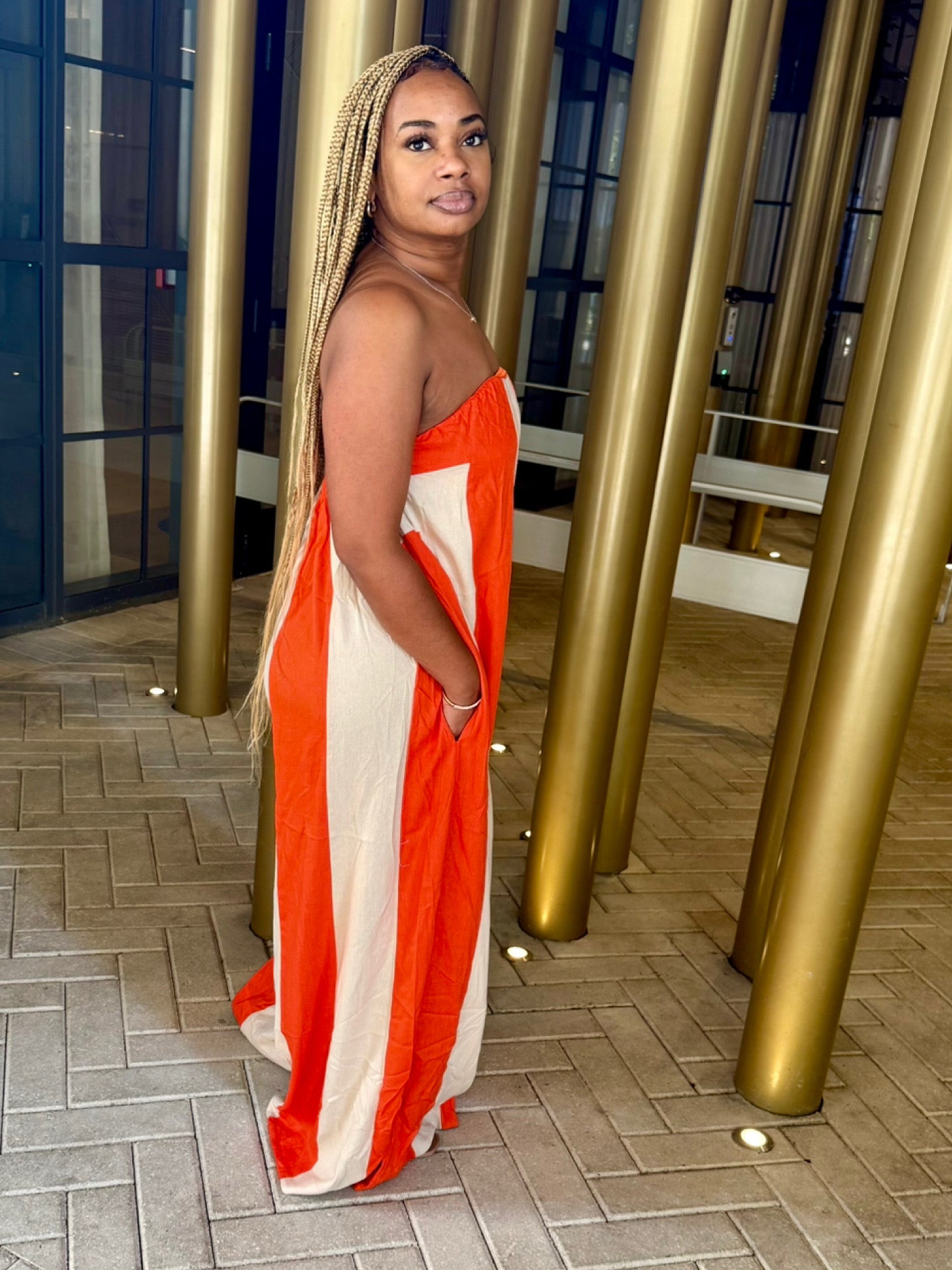 Classy Chic Striped Jumpsuit (Orange)