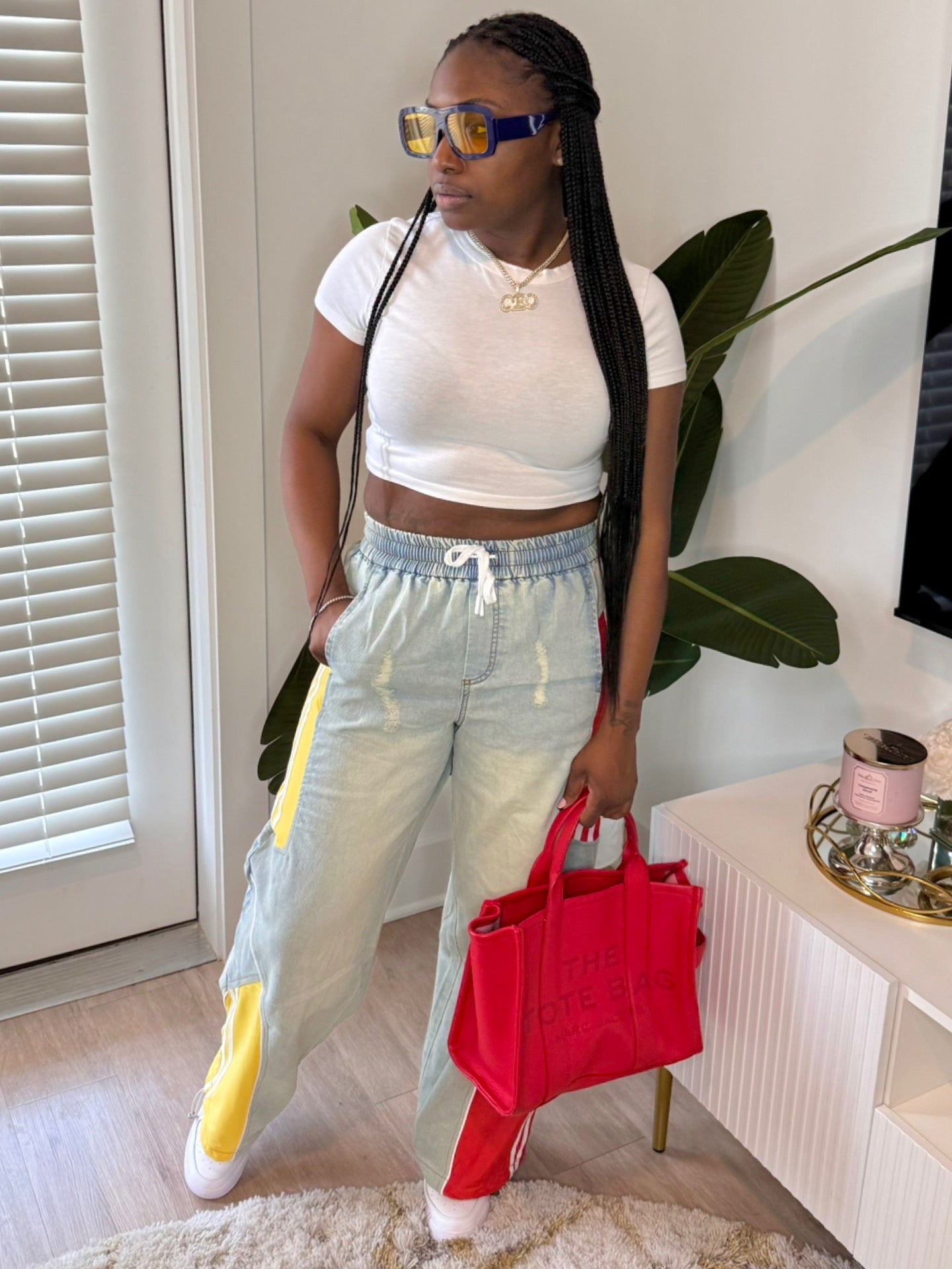 Color Contrast Denim Pant