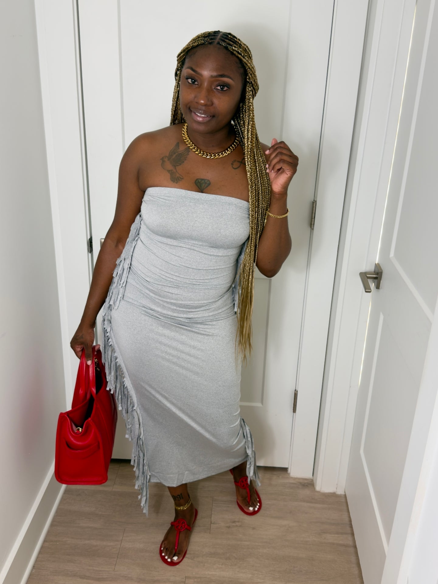 Fringe Tube Dress (Grey)