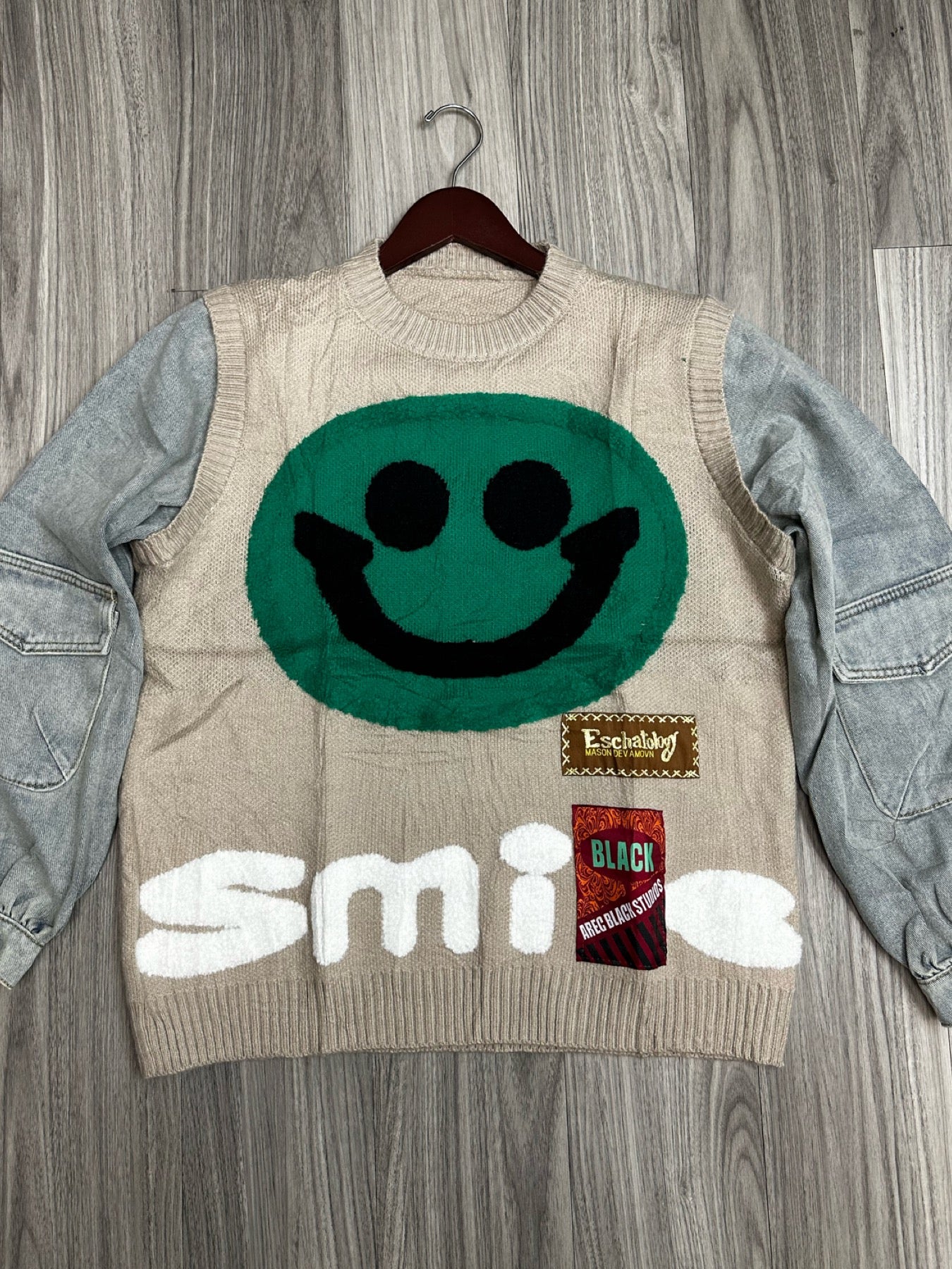 Smile Sweater/Denim Top (Tan)