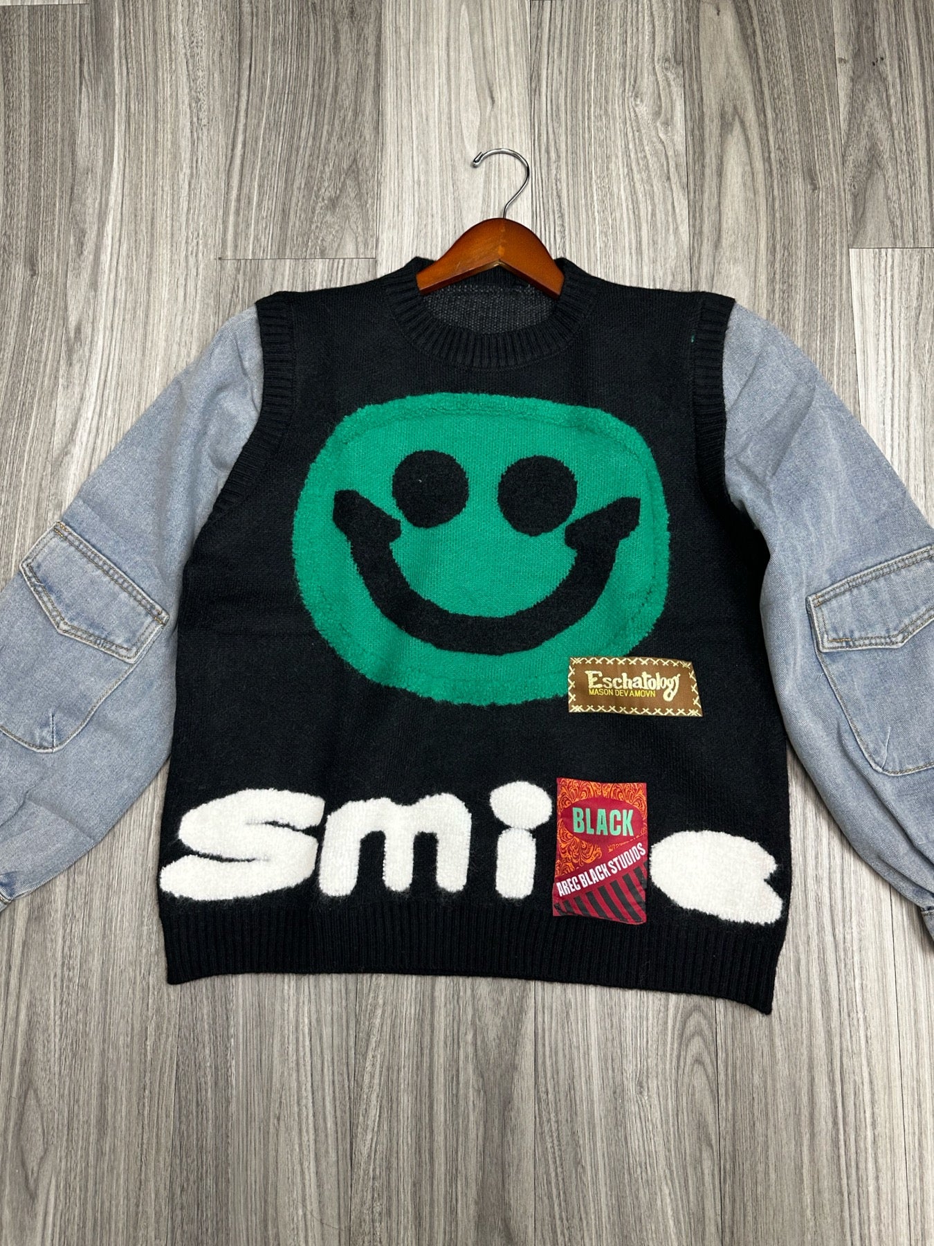 Smile Sweater/Denim Top (Black)