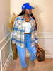Button Up Plaid Shacket (Blue)