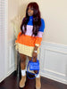 Color Block Fringe Sweater Dress (Blue)