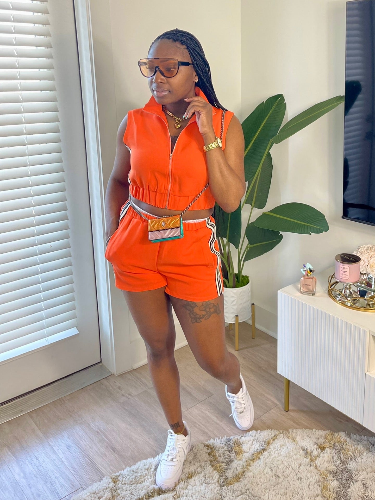 Neon Striped Short Set (Orange)