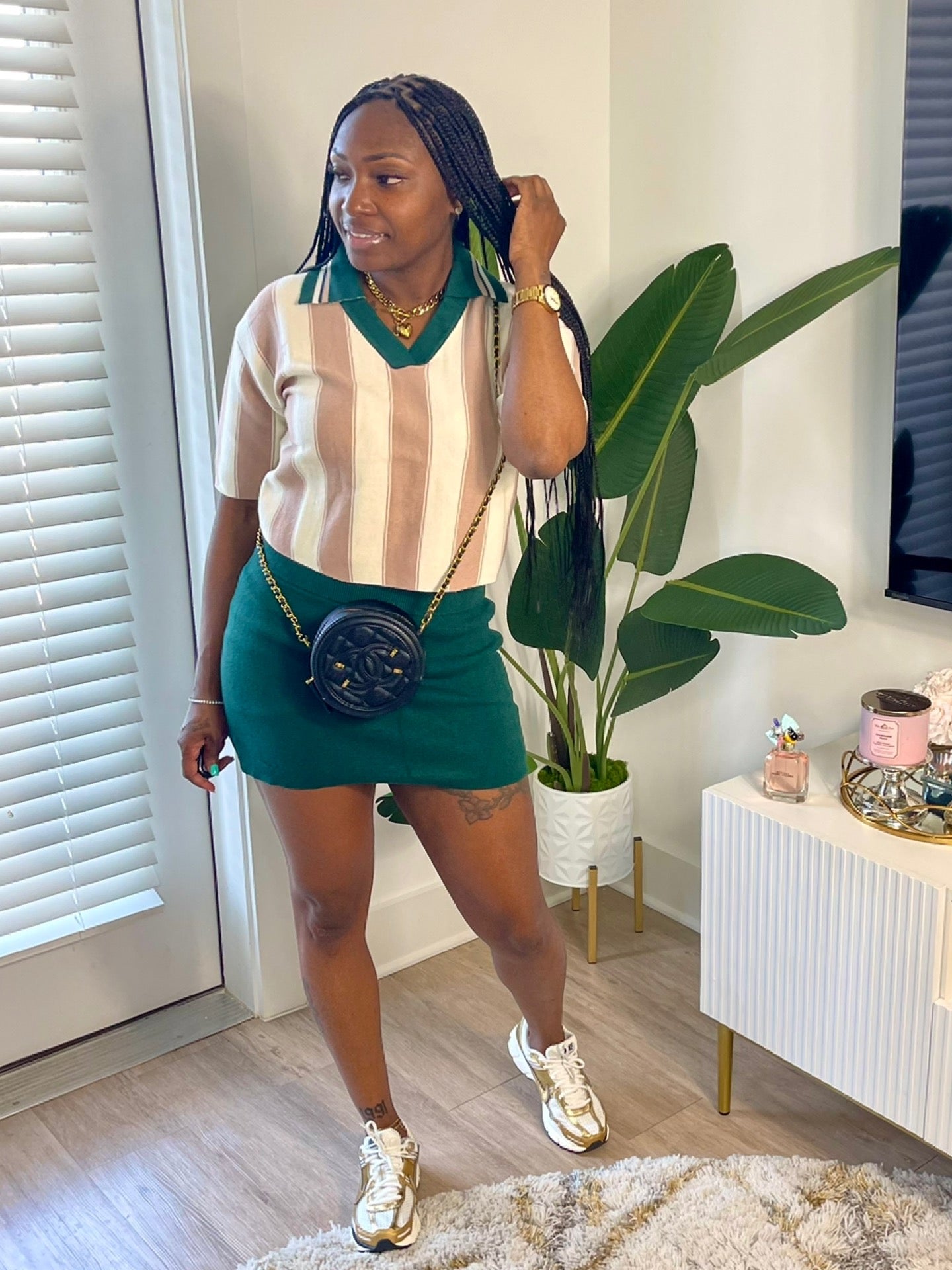 Striped Top Sweater Set (Green)