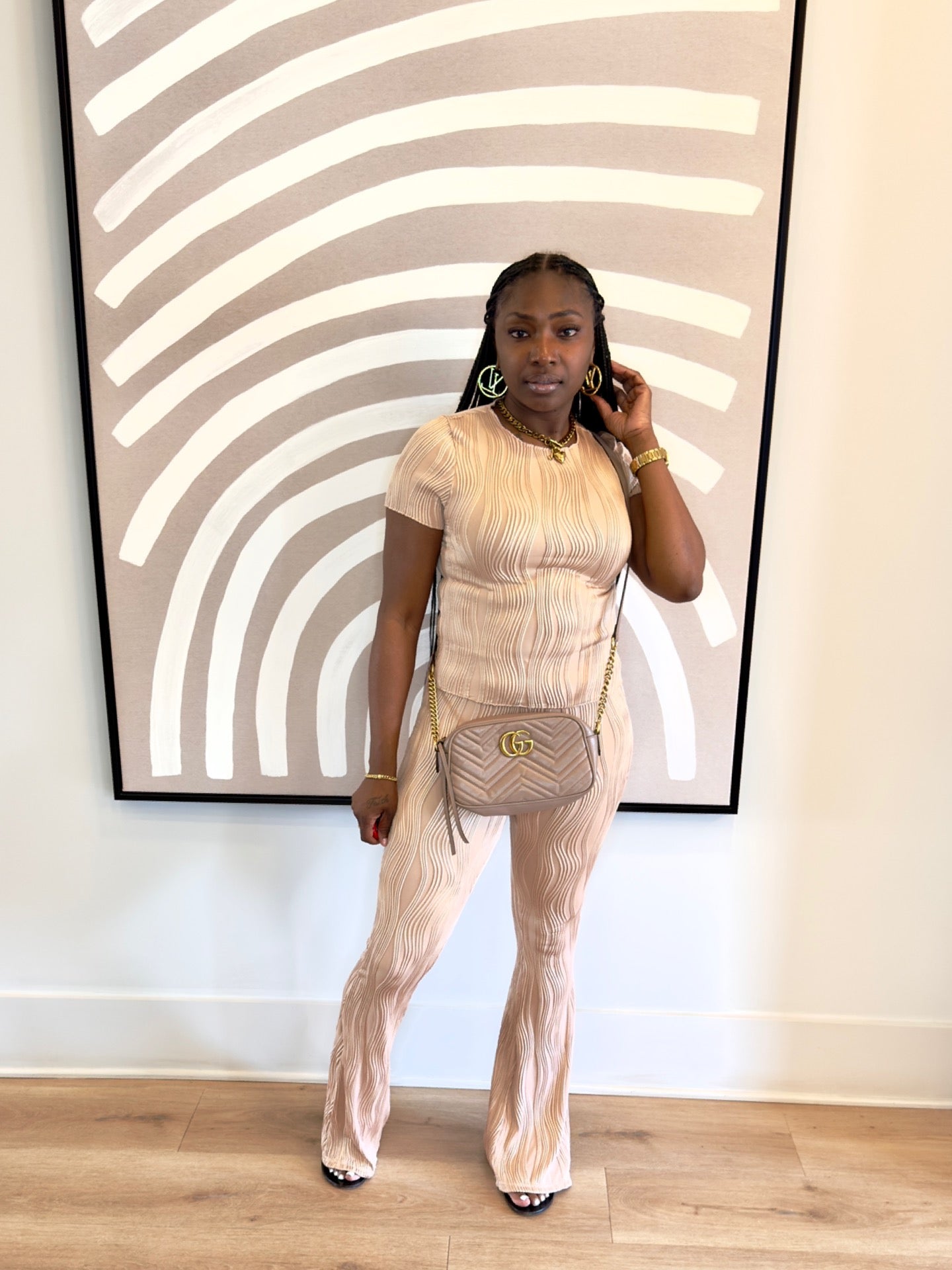 Wavy Flare Pant Set (Beige)