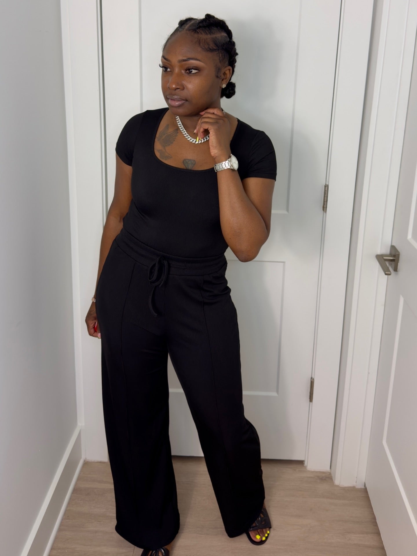 Classy Ribbed Pant Set (Black)