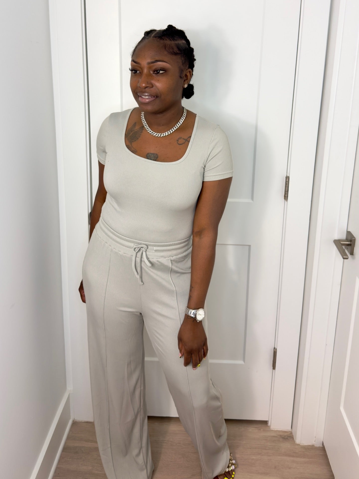 Classy Ribbed Pant Set (Grey)