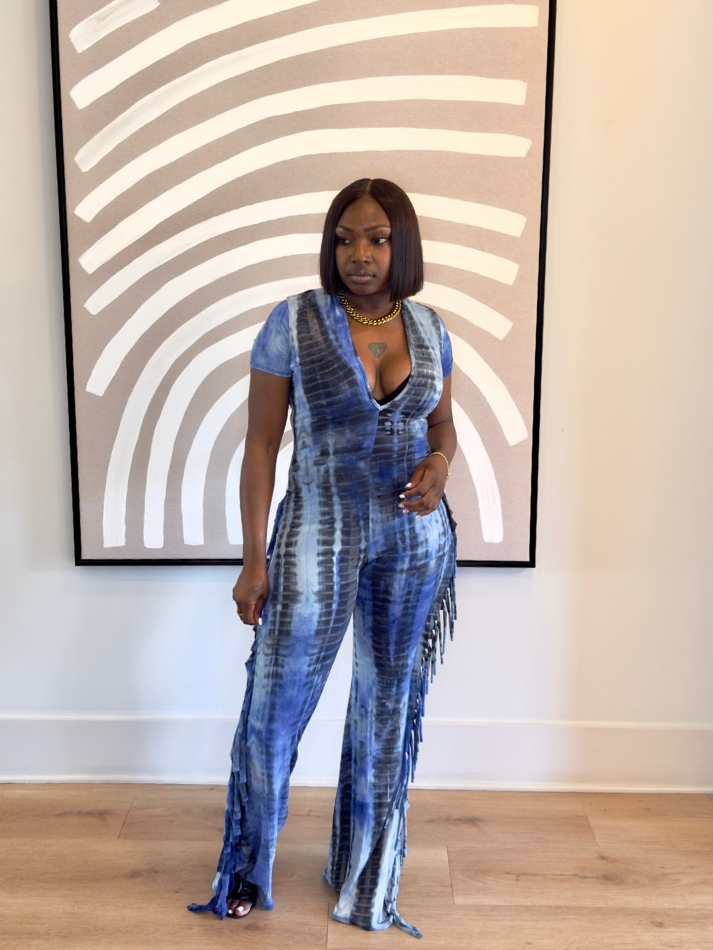 TieDye Fringe Jumpsuit (Blue)