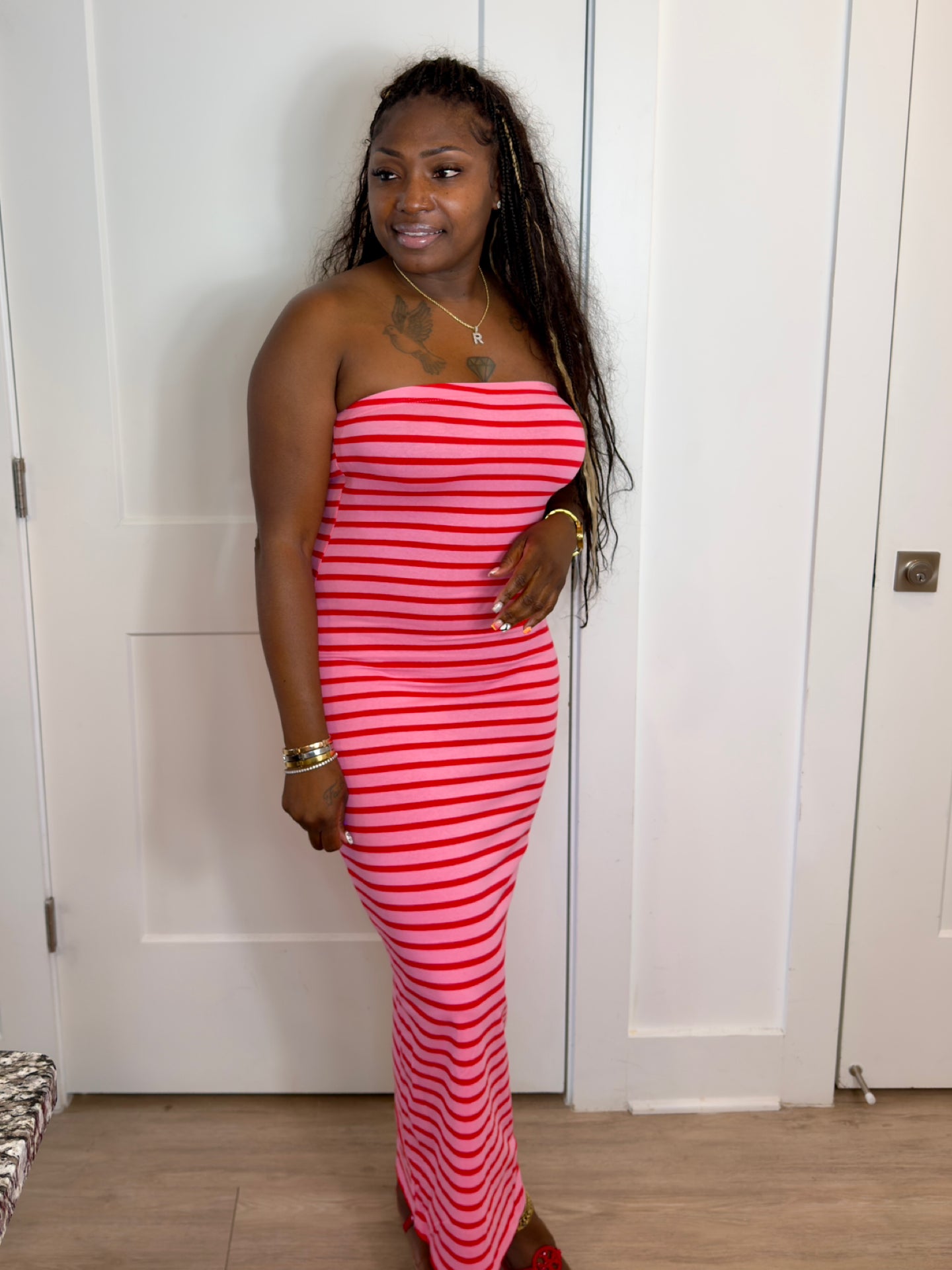red tube dress Long Striped Tube Dress (Red/Pink) – Rozay's Boutique