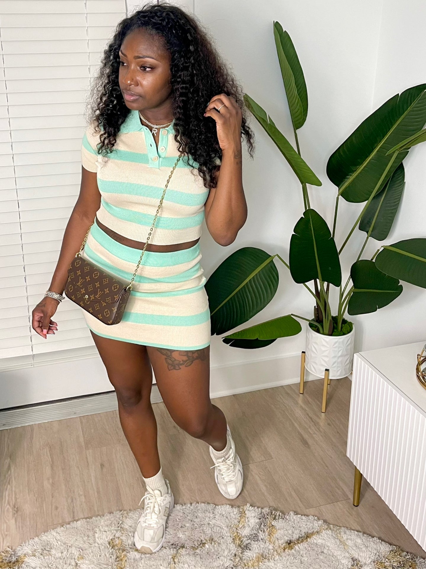 Striped Mini Skirt Set (Mint)