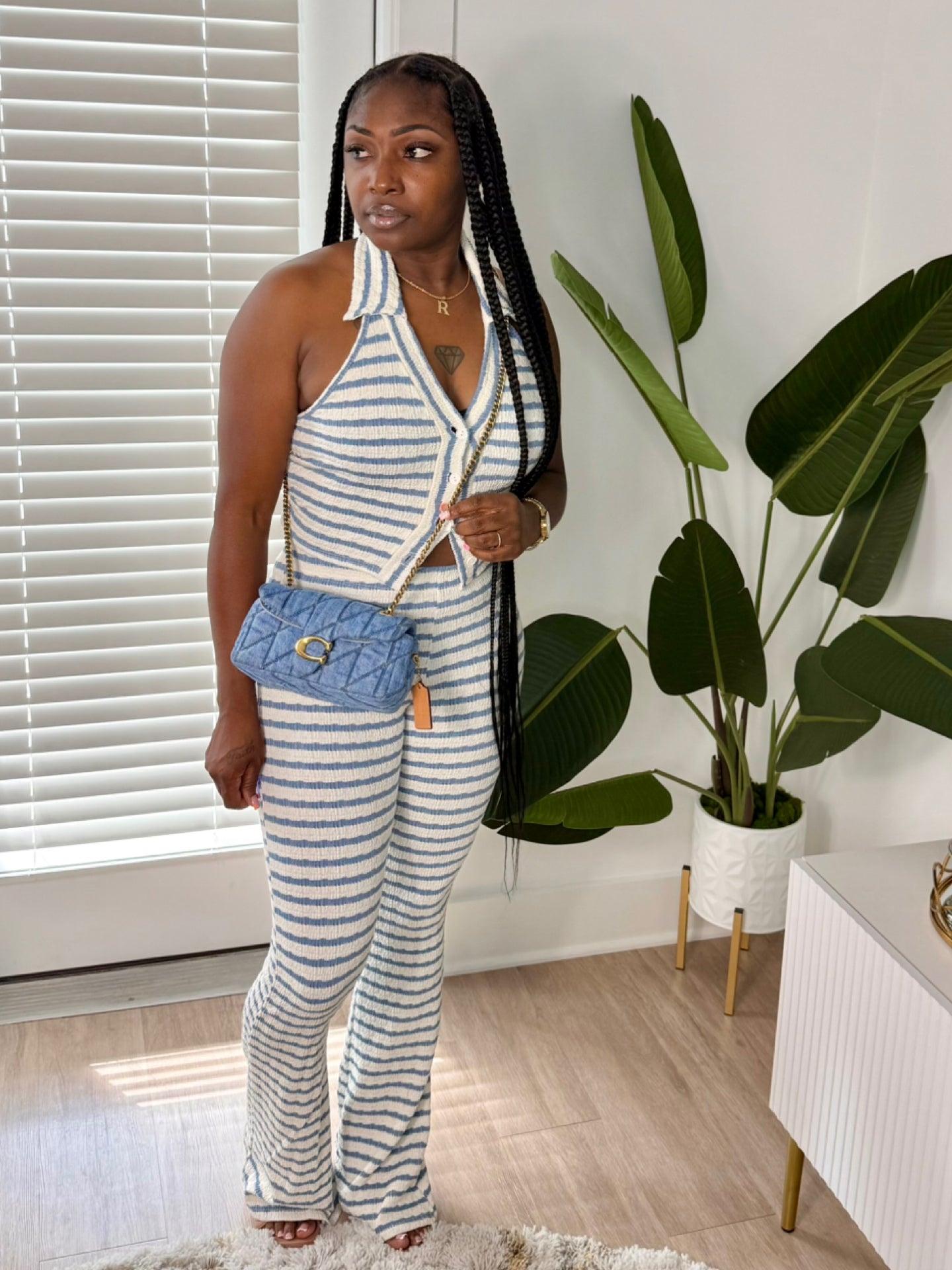 Striped Halter Pant Set