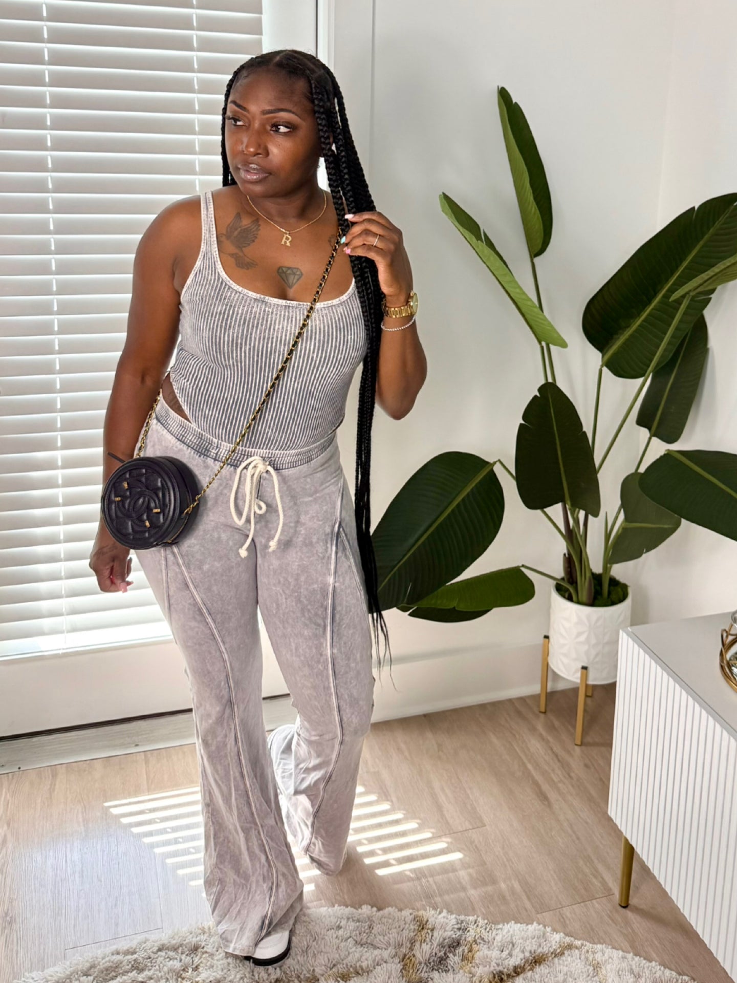 Ribbed Tank Pant Set (Light Grey)