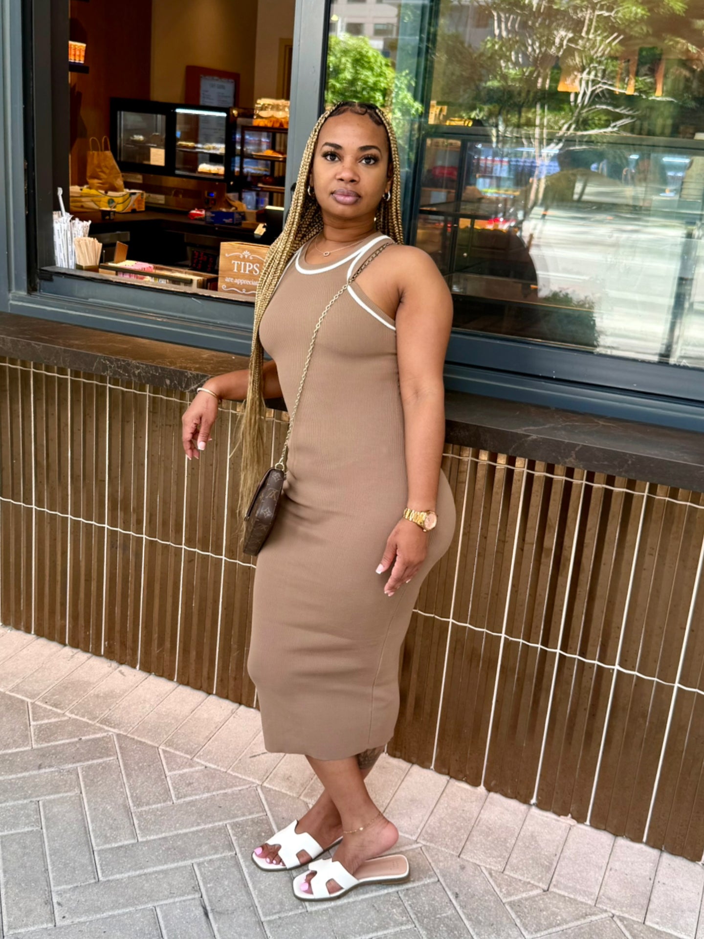 Ribbed Tank Dress (Khaki)