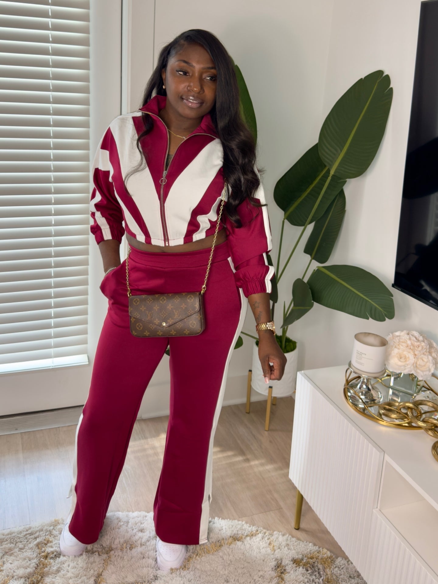 Color Block Pant Set (Wine)