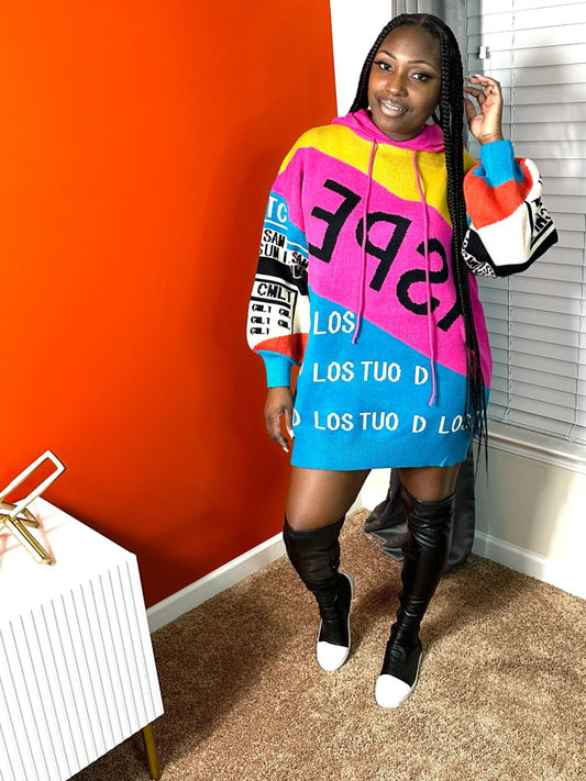 Letter Hoodie Dress (Pink,OS)