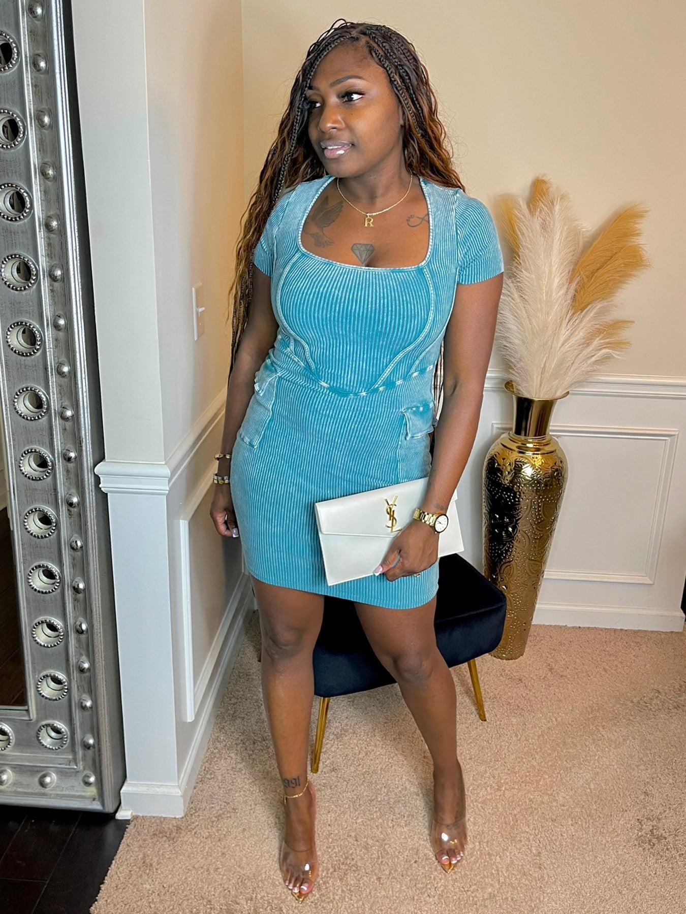 Mineral Wash Cargo Midi (Teal)