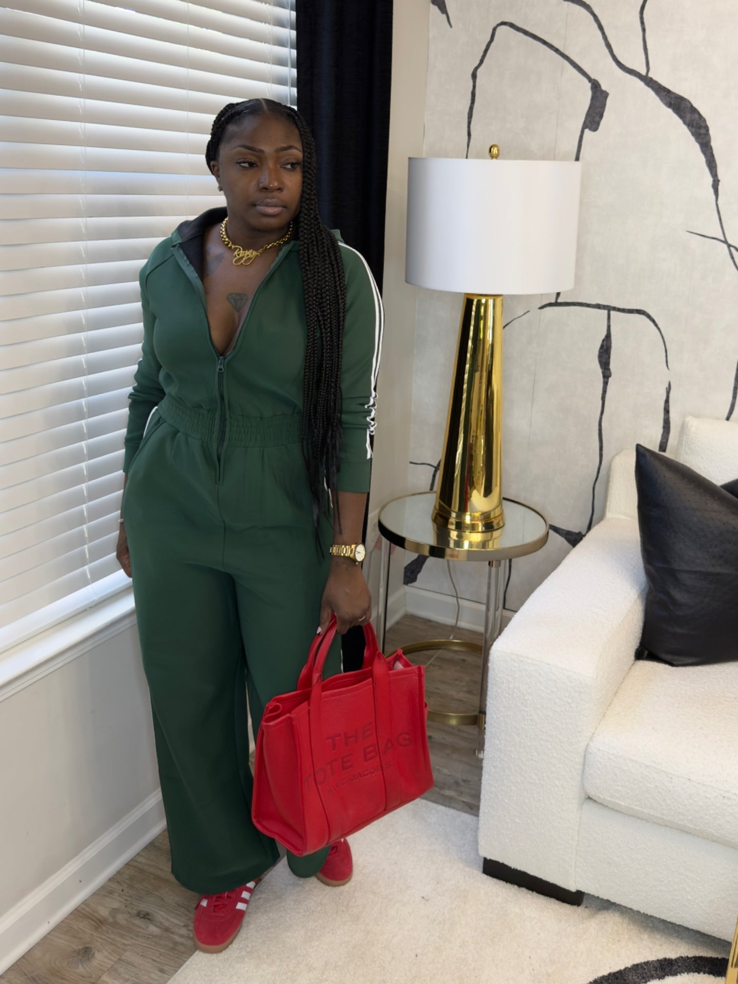 Stripped Hooded Jumpsuit (Green)