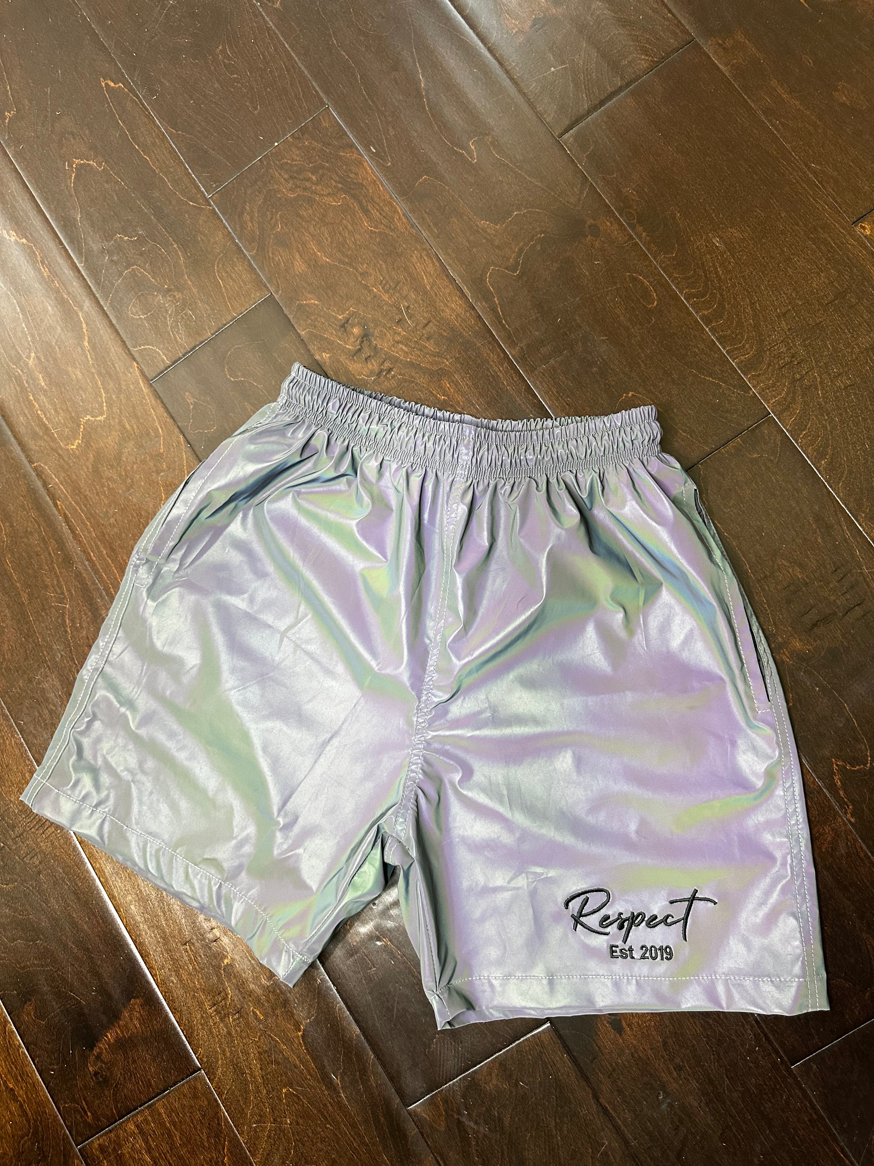 Unisex Respect Est Holographic Shorts  Unisex Respect  Holographic Shorts  Respect Est Holographic Shorts  male Respect Est Holographic Shorts  ladies Respect Est Holographic Shorts