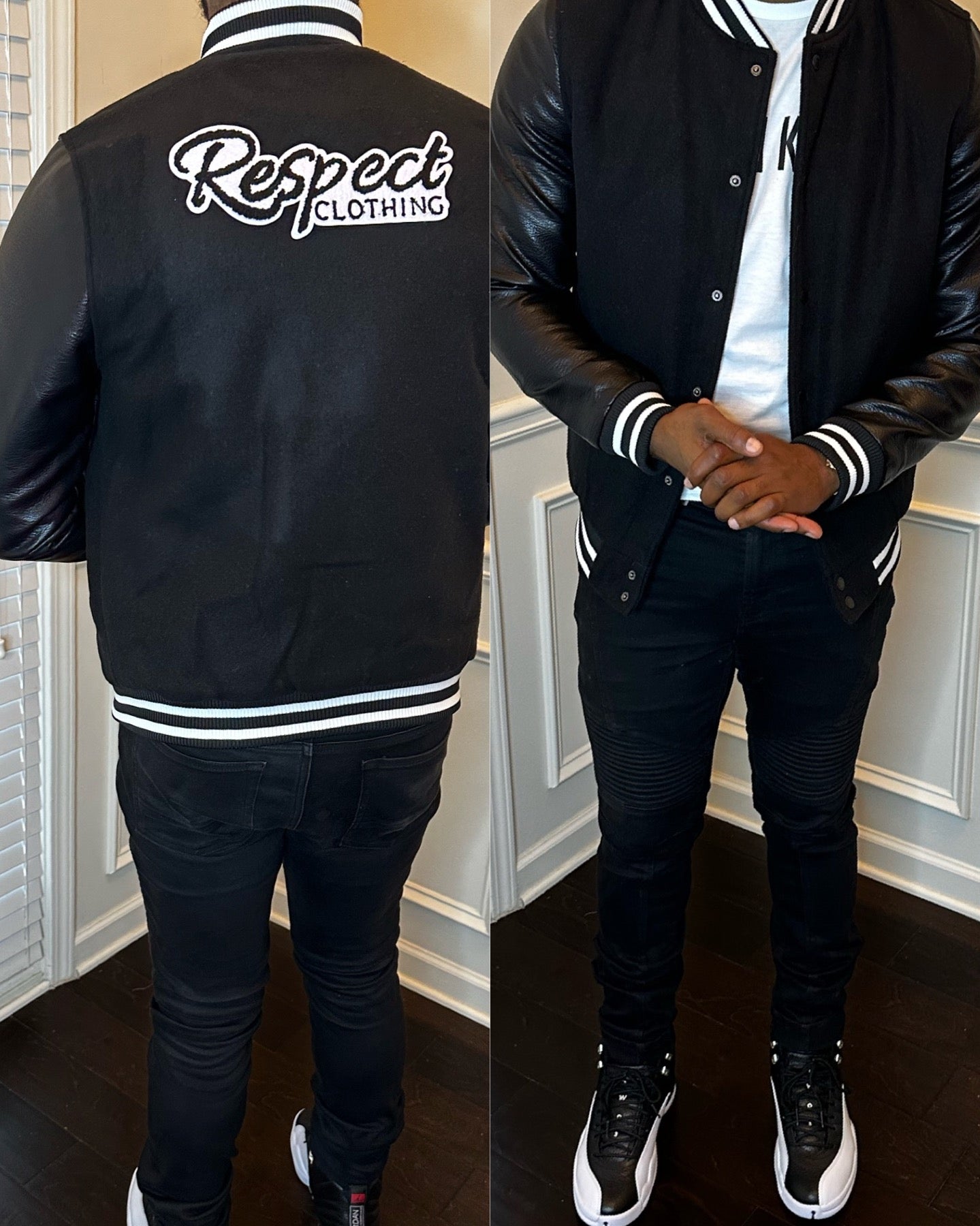 Respect Clothing Patch Bomber  Respect Clothing Patch Bomber jacket  Respect Bomber jacket  bomber jacket  Ladies Bomber Jacket  black Bomber jacket  jean jacket