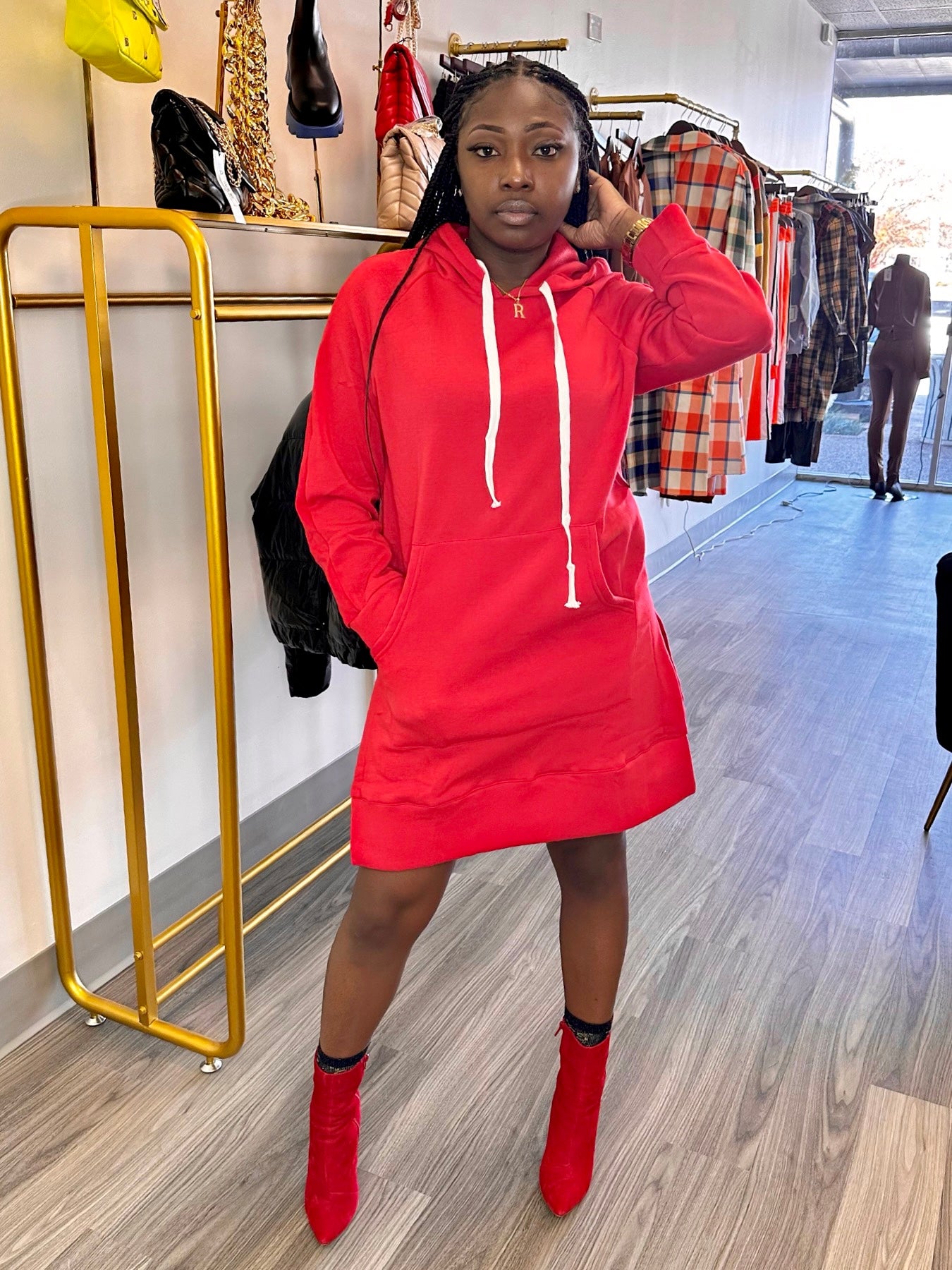 Oversized Hoodie Dress (Red)