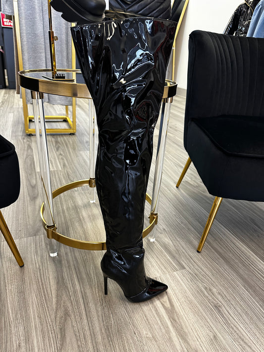 Black Patent Thigh Boot