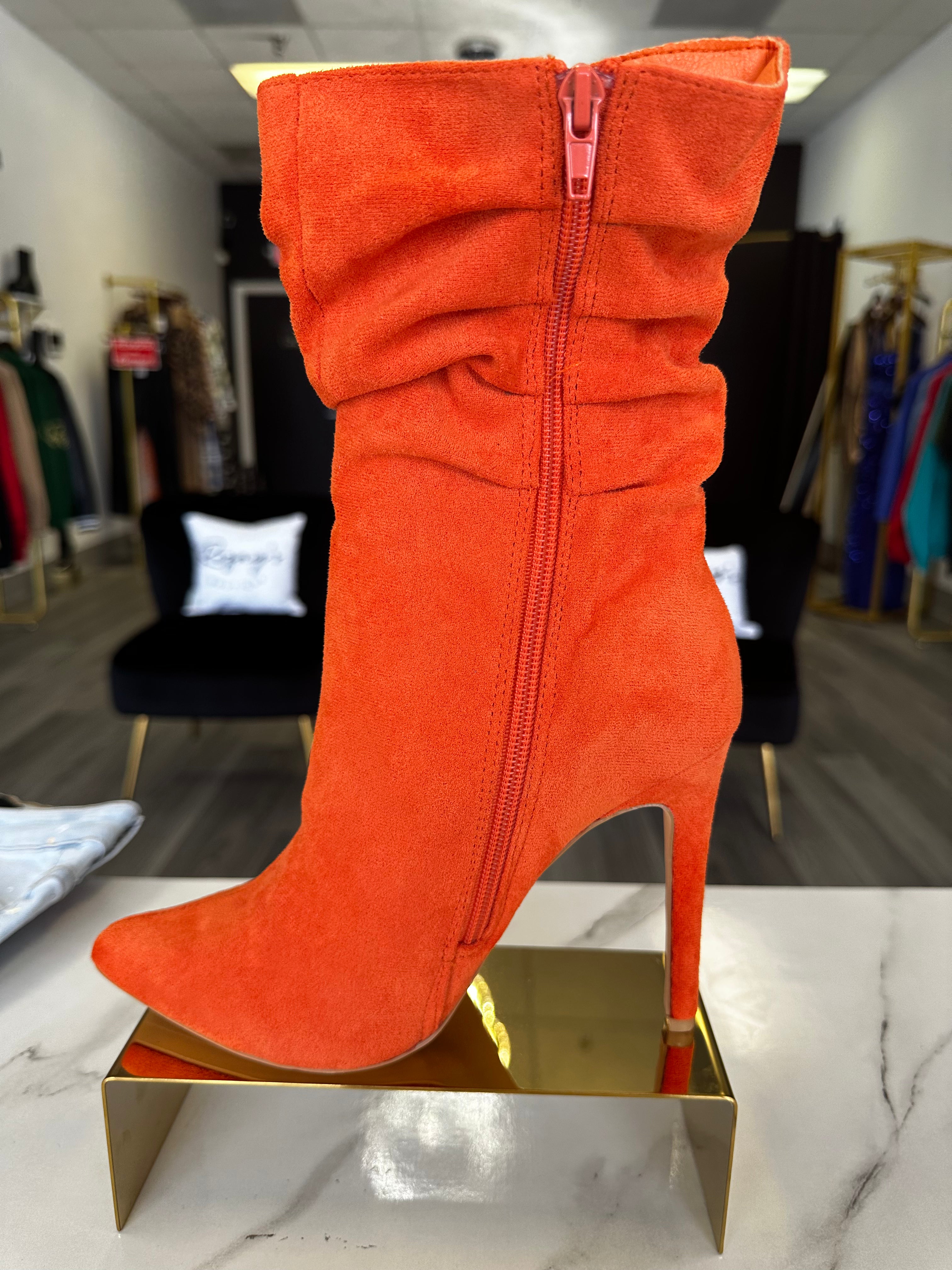 Suede Ankle Boot  Orange Suede Ankle Boot  Ankle Boot for ladies  boot  Booties for ladies  orange bootie  women bootie